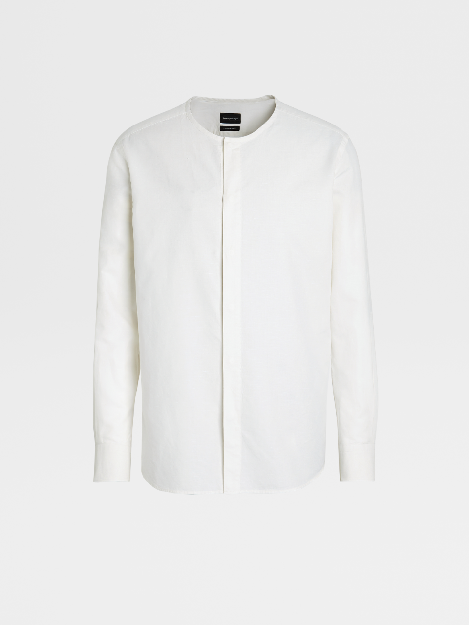 白色棉质亚麻及桑蚕丝混纺亨利衫，Milano 合身版型